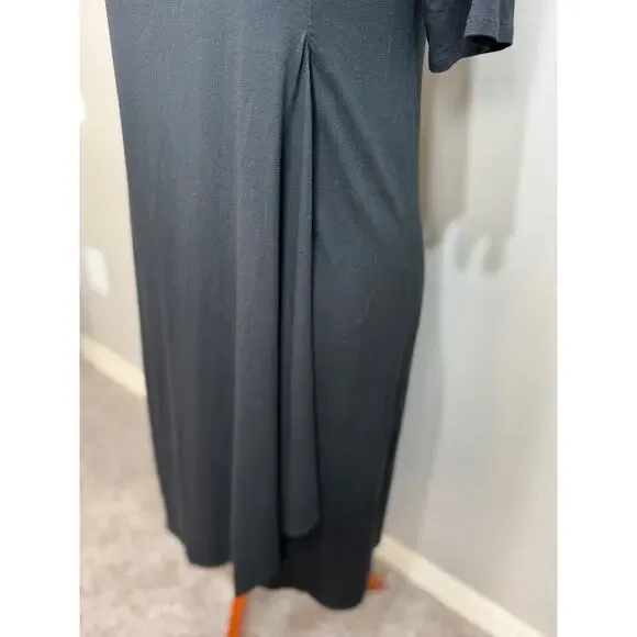 J. Jill knit dress midi black stretch scoop neck elbow sleeve layered drape Sz M - Picture 3 of 8